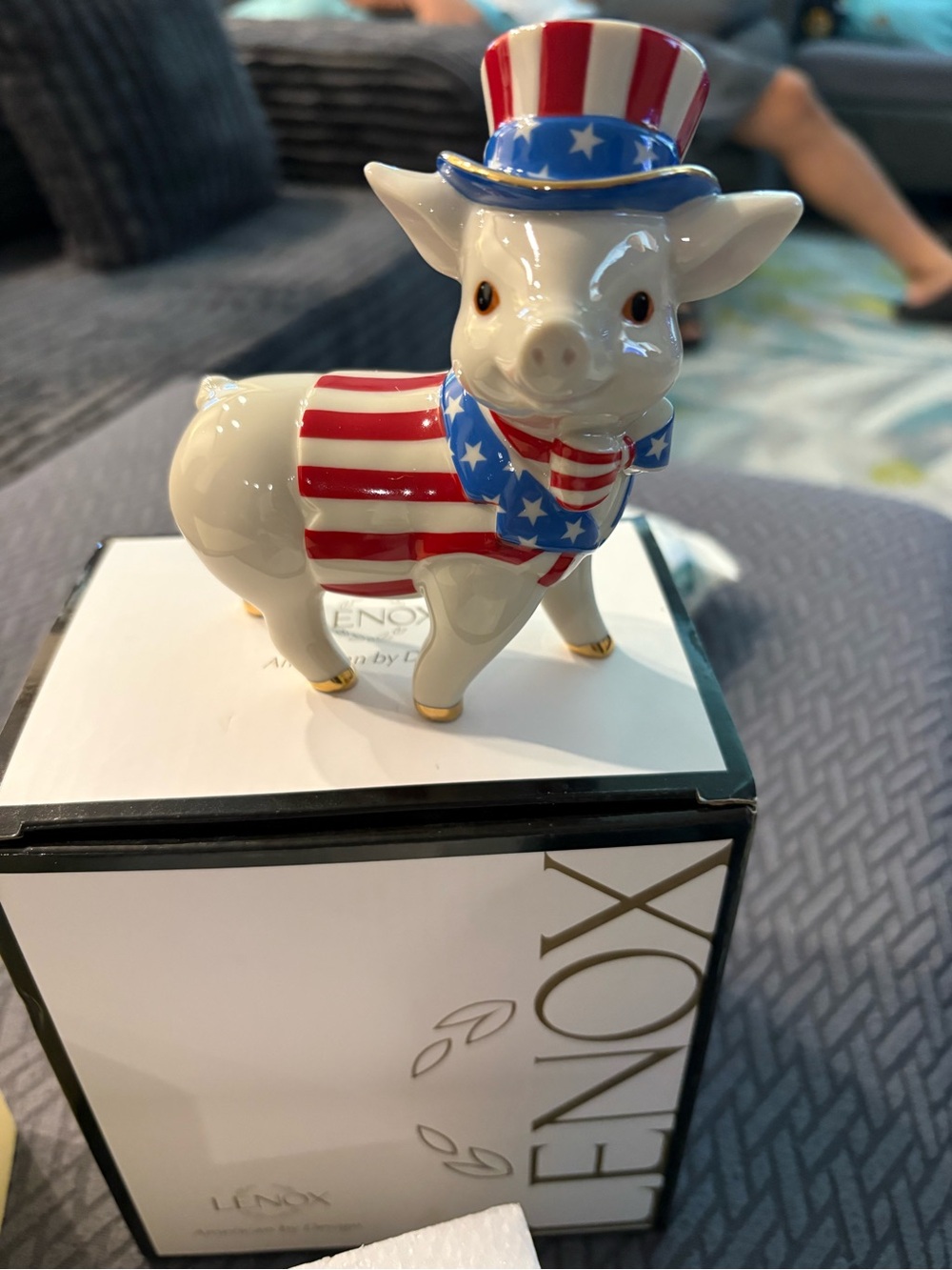 Lenox Patriotic Piglet Figurine in Red White Blue with Gold Accents